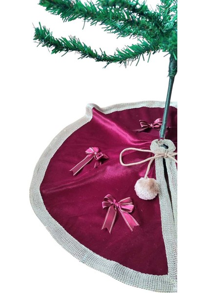 ,yılbaşı Çam Ağacı Altı Örtüsü, Çam Ağacı Ayak Halısı Örtüsü, Bordo Renk, Kadife, 60 cm fırsatları