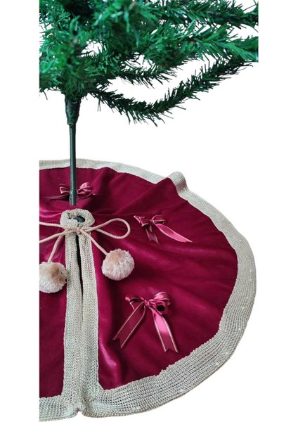 ,yılbaşı Çam Ağacı Altı Örtüsü, Çam Ağacı Ayak Halısı Örtüsü, Bordo Renk, Kadife, 60 cm indirimleri