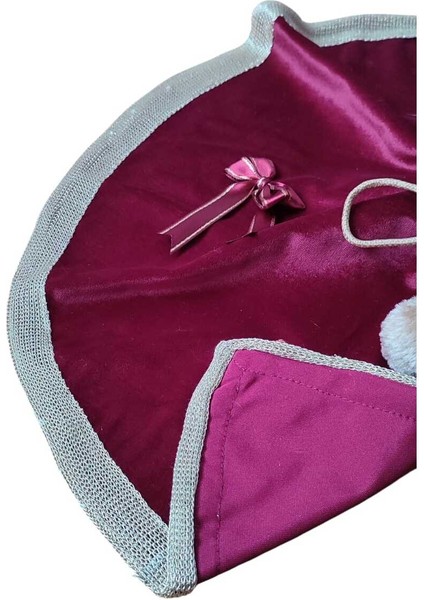 ,yılbaşı Çam Ağacı Altı Örtüsü, Çam Ağacı Ayak Halısı Örtüsü, Bordo Renk, Kadife, 60 cm