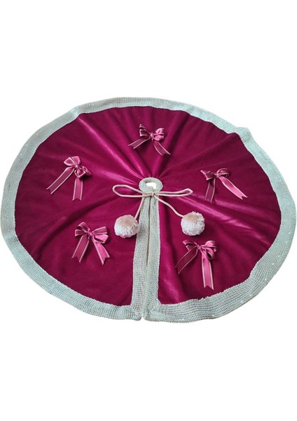 ,yılbaşı Çam Ağacı Altı Örtüsü, Çam Ağacı Ayak Halısı Örtüsü, Bordo Renk, Kadife, 60 cm