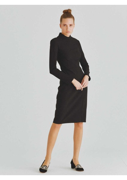 Yırtmacı Fermuarlı Balıkçı Günlük Elbise Siyah K2011007_001 fiyatları