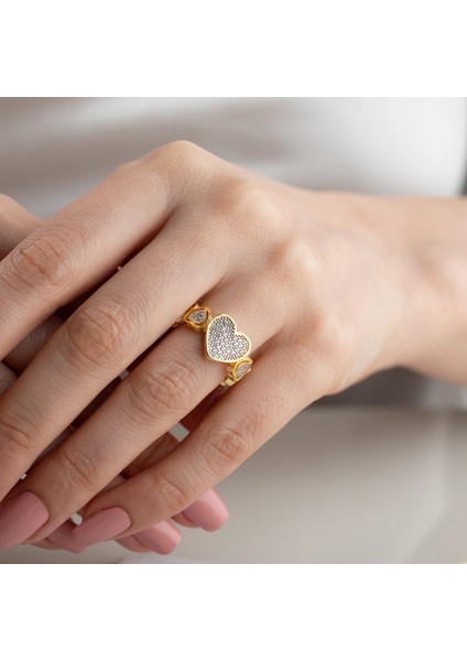 925 Ayar Gümüş Ayarlanabilir Taşlı Kalp Yüzük modelleri