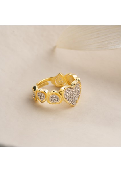 925 Ayar Gümüş Ayarlanabilir Taşlı Kalp Yüzük fırsatları