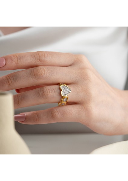 925 Ayar Gümüş Ayarlanabilir Taşlı Kalp Yüzük indirimleri