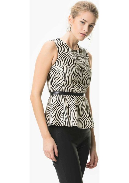 Zebra Desenli Deri Bluz Standart Renk K1859119_089
