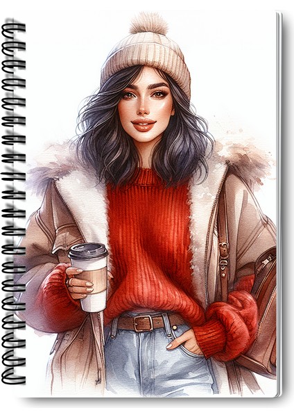 Dört Mevsim Temalı Coffee Girl Tasarım Tel Spiralli 4'lü Günlük, Ajanda, Anı, Okul Defter Seti fiyatları