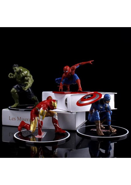 Marvel Yenilmezler Ironman Spiderman Hulk Captain America Özel Stantlı 4lü Oyuncak Figür Karakterler