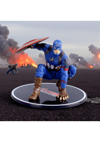 Marvel Avengers Yenilmezler Captain America Özel Stantlı Oyuncak Figür Karakter Masaüstü Biblo Seti