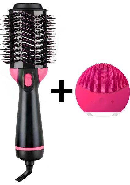 2 Li Set Pro Saç Şekillendirici Saç Düzleştirici Fön Tarağı ve Şarjlı Yüz Cilt Temizleme Masaj Aleti