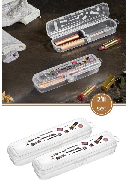 2’li Makyaj Aksesuar Kutusu Seti, Makyaj Takı Kozmetik Fırça Macun Tıraş Taşınabilir Saklama Kabı