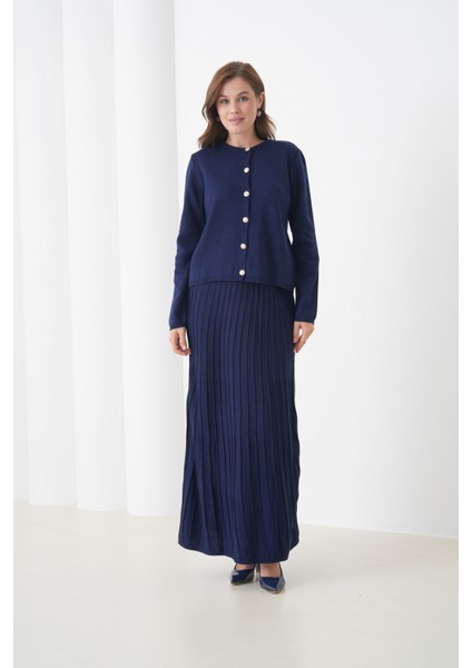 Kadın Pileli Etek Kazağı Düğmeli Tesettüre Uygun Örgü Triko Etekli Ceket Takım fiyatları