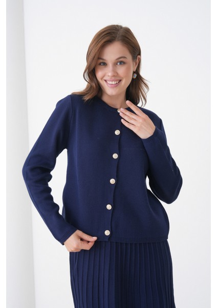 Kadın Pileli Etek Kazağı Düğmeli Tesettüre Uygun Örgü Triko Etekli Ceket Takım fırsatları