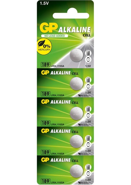 189-C5 LR54 AG10 LR1130 1.5V Alkalin Düğme Pil – 5’li Paket Enerji Saat Oyuncak Hesap Makinesi