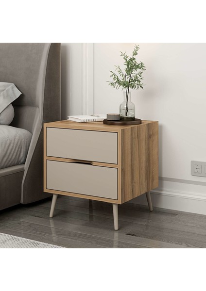 Elina Ayaklı 2 Çekmeceli Komodin - Dore/kumtaşı