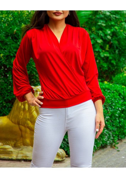 Kadın Uzun Kollu Kruvaze Yaka Sandy Bluz fırsatları