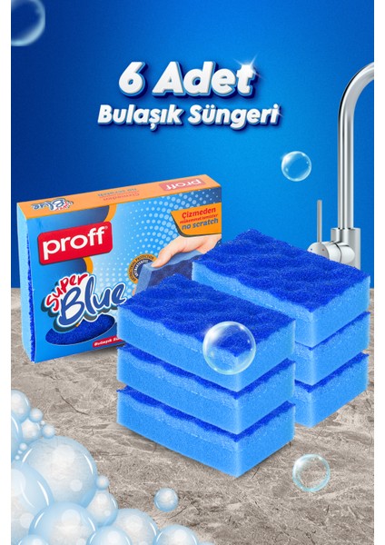 6 Adet Özel Dokulu Mavi Düz Bulaşık Süngeri – Özel Dokulu, Dayanıklı Mutfak Süngeri Seti