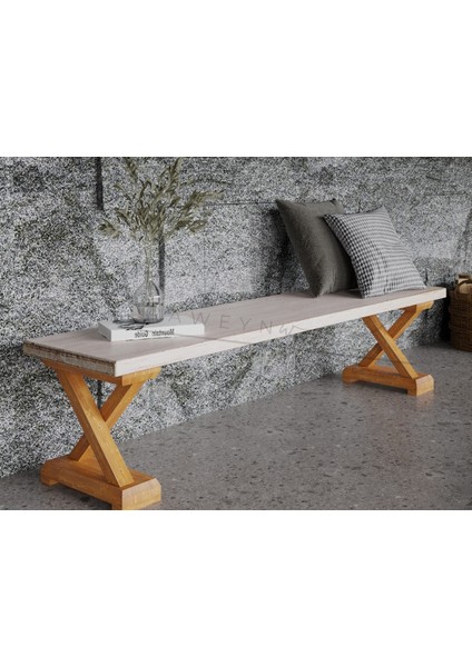 Wood Perla Doğal Ahşap Yemek Masası Takımı –el Işçiliği Beyaz Eskitme & Açık Ceviz (Masa + Bank) 8 Kişilik / 10 Kişilik modelleri