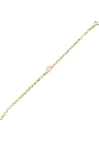 Çiçek Figürlü Altın Çocuk Bileklik - 14K