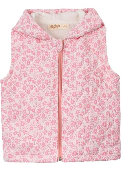 Çiçekli Kapitone Kapüşonlu Yelek Denım Pantolon Üçlü Alt Üst Takım - NEC243272-PEMBE-4 - 5 Yaş Pembe fiyatları