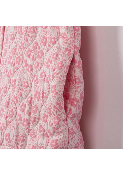 Çiçekli Kapitone Kapüşonlu Yelek Denım Pantolon Üçlü Alt Üst Takım - NEC243272-PEMBE-4 - 5 Yaş Pembe modelleri