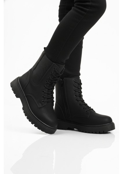 Siyah Zümrüt Polarlı Kaymaz Soğuğa Dirençli Deri Çocuk Bot Tuno 07 F