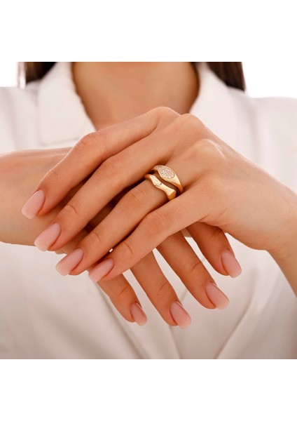 Altın Taşlı Tasarım Yüzük - 14K modelleri