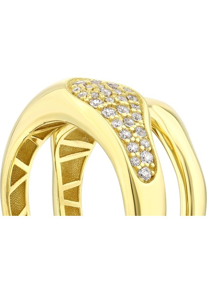 Altın Taşlı Tasarım Yüzük - 14K fırsatları