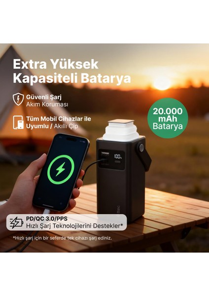 Recharger Extreme LCD 20.000MAH Pd 20W Usb-C ve Lightning Dahili Kablolu LED Fenerli 2BB238 fiyatları