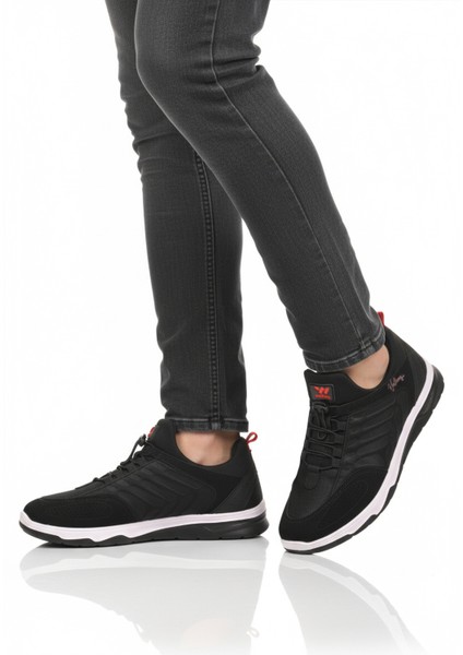 Siyah Kırmızı Elastik Bağcıklı Hafif Esnek Erkek Spor Ayakkabı Dong 2534 M