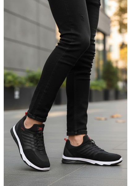 Siyah Kırmızı Elastik Bağcıklı Hafif Esnek Erkek Spor Ayakkabı Dong 2534 M modelleri