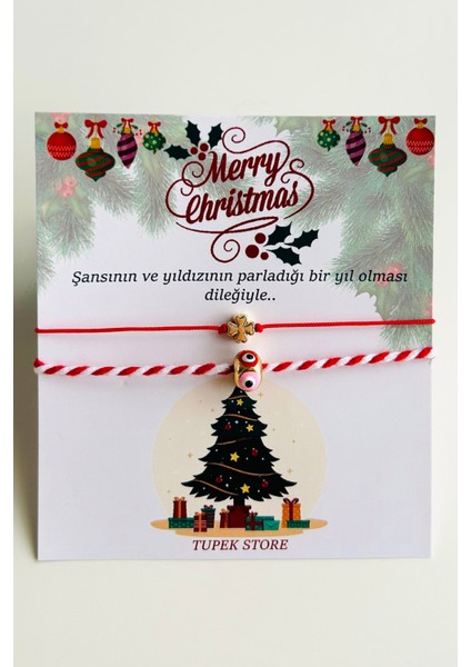 Yılbaşı Christmas Nazar Boncuk ve Yonca Şans Bileklik Seti