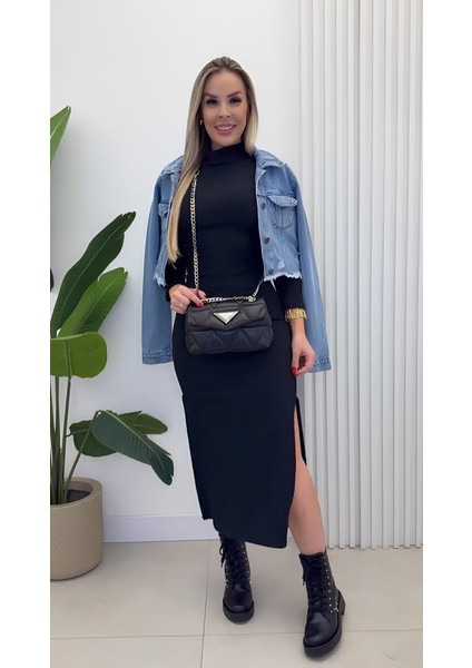 Eyesof Kadın Uzun Kollu Balıkçı Yakalı Yanlardan Yırtmaçlı Kaşkorse Maxi Elbise indirimleri