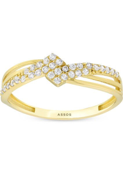 Taşlı Tasarım Altın Yüzük - 14K fırsatları