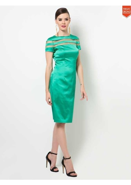 Midi Boy Kısa Kollu Elbise Yeşil Y1511020_012 modelleri