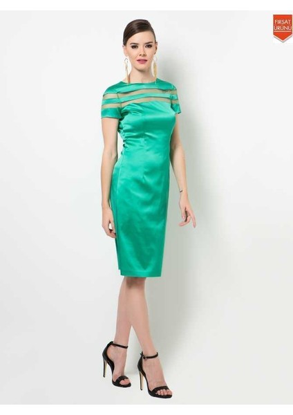 Midi Boy Kısa Kollu Elbise Yeşil Y1511020_012