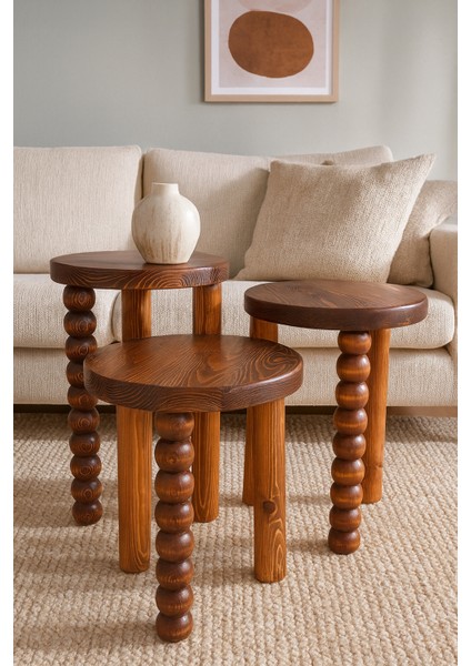 El Işçiliği Ahşap Mantar Sehpa Seti – 3’lü Fındık Renk Doğal Zigon Sehpa fiyatları