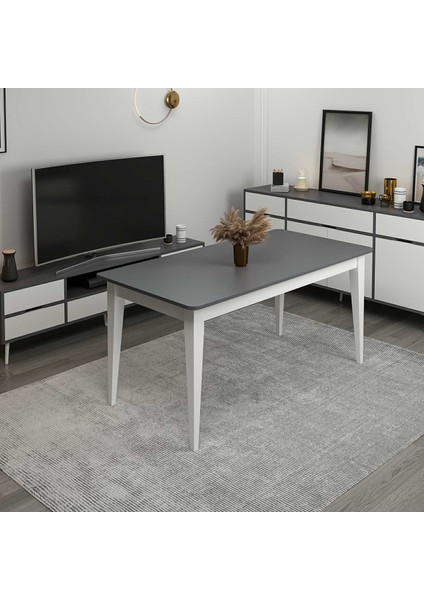 Elina Açılır Yemek Masası - Antrasit/beyaz