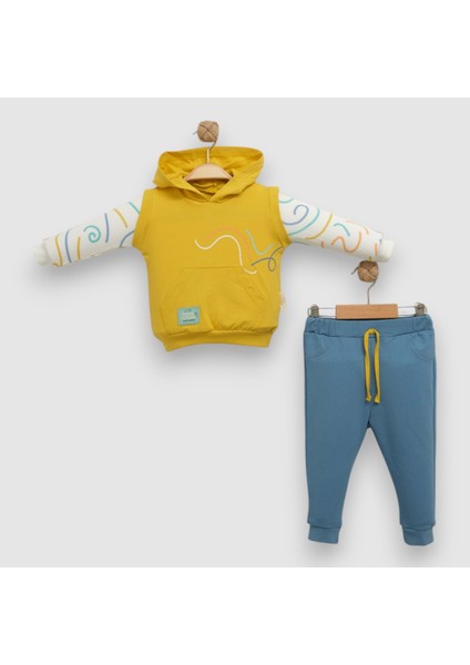 Dıfferent Way Süveter Detaylı Kapüşonlu Iki Iplik Alt Üst Takım - NEC251402-FISTIK Yeşi-6 - 9 Ay Fıstık Yeşili