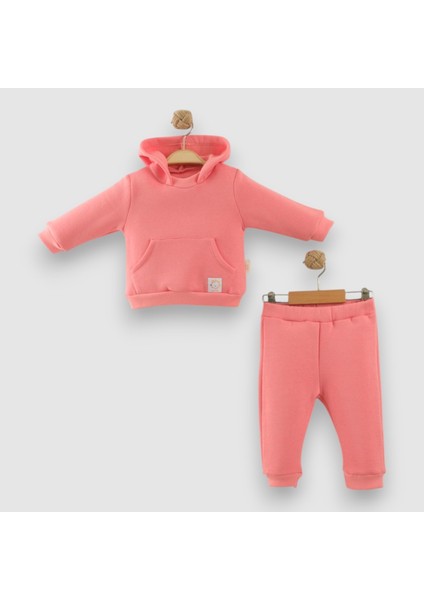 Kanguru Cepli Kapüşonlu Üç Iplik Şardonlu Alt Üst Takım - NEC254109-NAR Çiçeğ-12 - 18 Ay Nar Çiçeği
