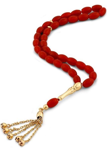 Akik Doğal Taşlı Altın Tesbih - 14K