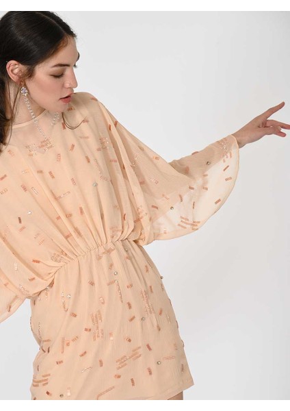 Şifon Boncuklu Mini Elbise Standart Renk Y1962106_089 fiyatları