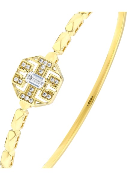 Taşlı Tasarım Altın Kelepçe - 14K indirimleri