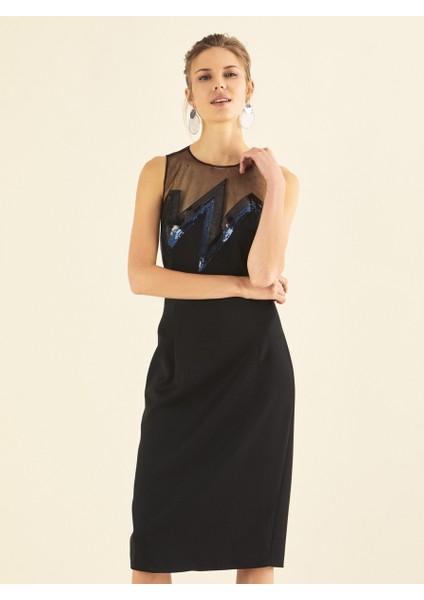 Payetli Ve Tül Detaylı Abiye Elbise Siyah K1911503_001 modelleri