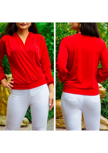 Kadın Uzun Kollu Kruvaze Yaka Sandy Bluz