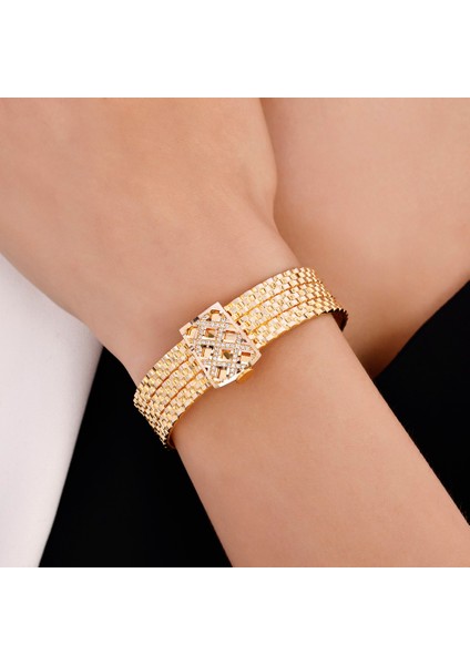 Taşlı Tasarım Altın Kelepçe Bilezik - 14K modelleri