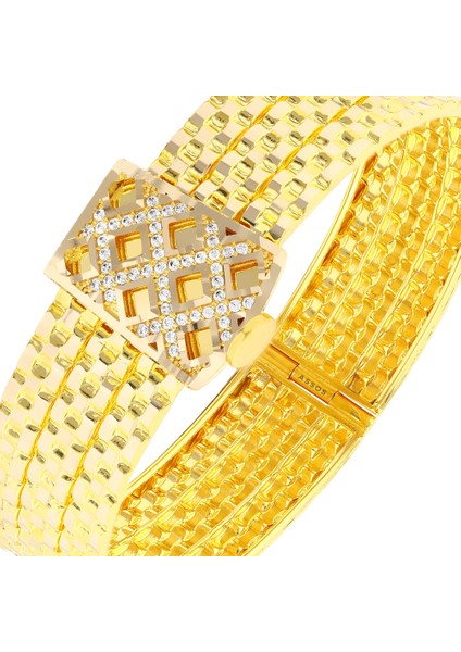 Taşlı Tasarım Altın Kelepçe Bilezik - 14K indirimleri