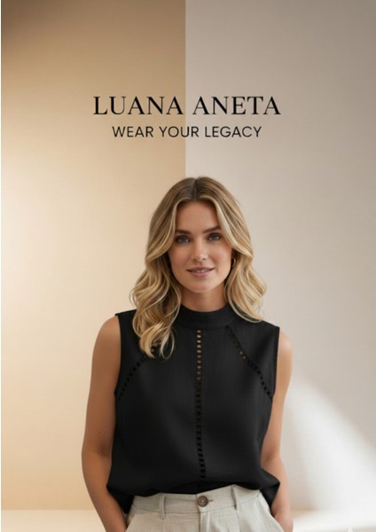 -Gömlek Dik Yaka, Gevşek ve Şık Oyma Dantel Kontrast Dekoratif