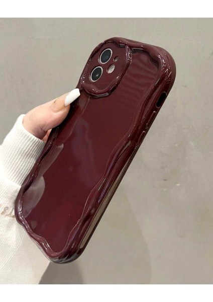 IPHONE 11 Bordo Renk Düz Dalgalı Desenli Kılıf modelleri
