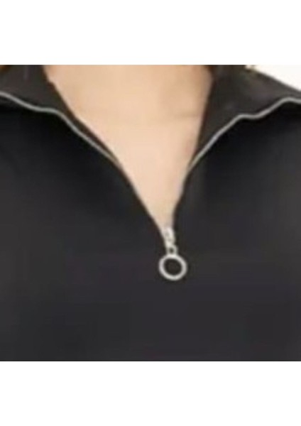 -Elbise Kadın Dik Yaka Yakası Fermuarlı Cep Detaylı Dalgıç Kumaş Mini fırsatları