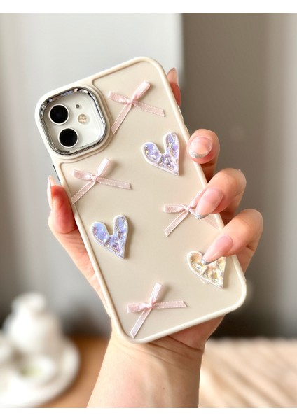 IPHONE 11 3D Fiyonk/kalp Dekorlu Ekru Kılıf fiyatları